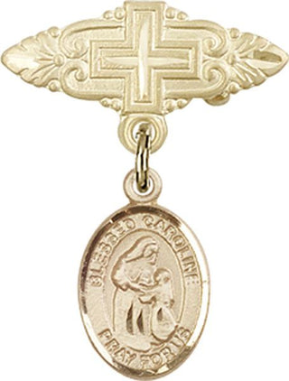 14kt Gold Badge Pin With Cross Blessed Caroline Gerhardinger Baby Badge - Engravable