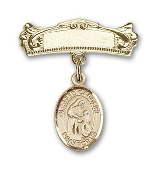 14kt Gold Badge Pin Blessed Caroline Gerhardinger Baby Badge - Engravable
