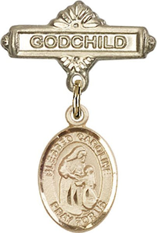 14kt Gold Godchild Blessed Caroline Gerhardinger Baby Badge - Engravable