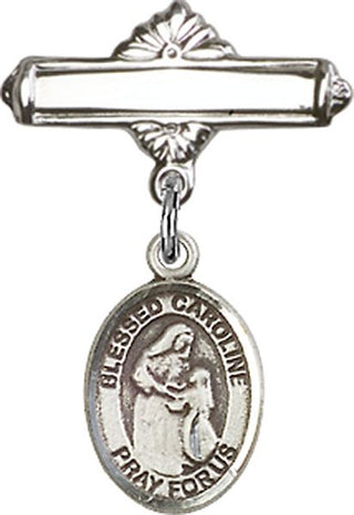 Sterling Silver Polished Badge Pin Blessed Caroline Gerhardinger Baby Badge - Engravable