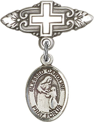 Sterling Silver Badge Pin With Cross Blessed Caroline Gerhardinger Baby Badge - Engravable