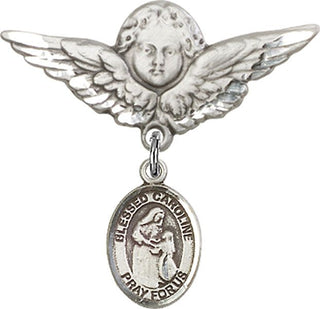 Sterling Silver Large Angel w/Wings Blessed Caroline Gerhardinger Baby Badge - Engravable