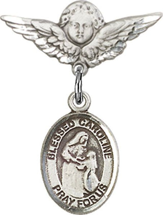 Sterling Silver Small Angel w/Wings Blessed Caroline Gerhardinger Baby Badge - Engravable