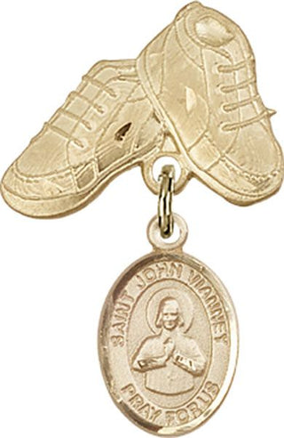 14kt Gold Baby Boots St. John Vianney Baby Badge - Engravable