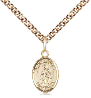 14kt Gold Saint Angela Merici Medal Engraved Catholic Saint Jewelry