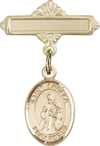 14kt Gold Filled Polished Badge Pin St. Angela Merici Baby Badge - Engravable