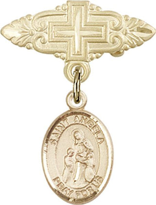 14kt Gold Filled Badge Pin With Cross St. Angela Merici Baby Badge - Engravable
