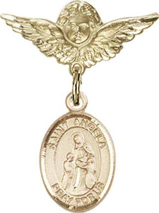 14kt Gold Filled Small Angel w/Wings St. Angela Merici Baby Badge - Engravable