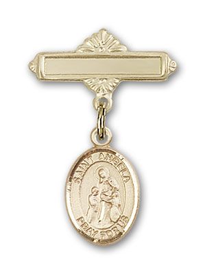14kt Gold Polished Badge Pin St. Angela Merici Baby Badge - Engravable