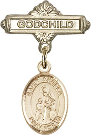14kt Gold Godchild St. Angela Merici Baby Badge - Engravable