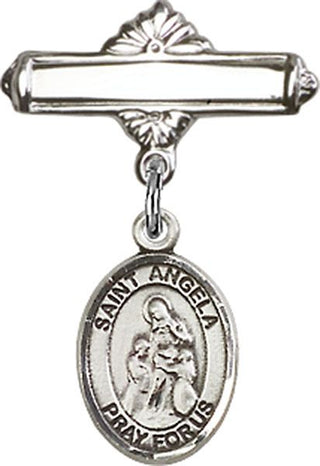 Sterling Silver Polished Badge Pin St. Angela Merici Baby Badge - Engravable
