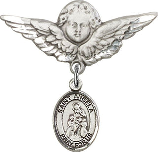 Sterling Silver Large Angel w/Wings St. Angela Merici Baby Badge - Engravable
