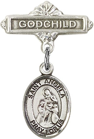 Sterling Silver Godchild St. Angela Merici Baby Badge - Engravable