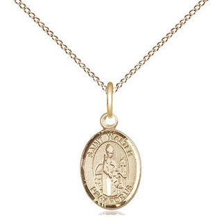 14kt Gold Saint Walter of Pontnoise Medal Engraved Catholic Saint Jewelry