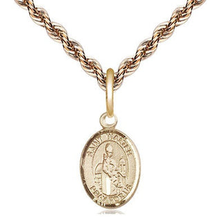 14kt Gold Saint Walter of Pontnoise Medal Engraved Catholic Saint Jewelry