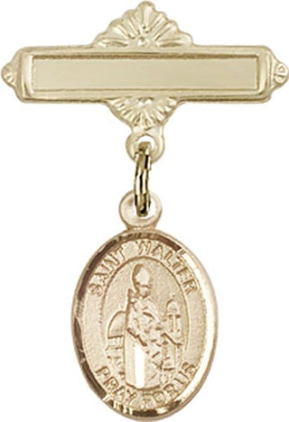 14kt Gold Polished Badge Pin St. Walter of Pontoise Baby Badge - Engravable