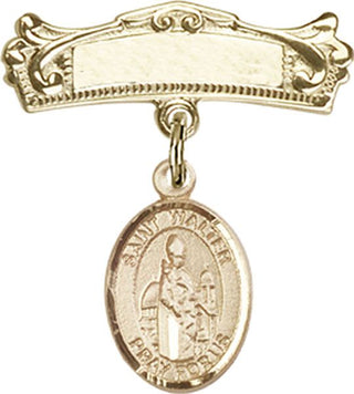 14kt Gold Badge Pin St. Walter of Pontoise Baby Badge - Engravable