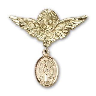 14kt Gold Large Angel w/Wings St. Walter of Pontoise Baby Badge - Engravable