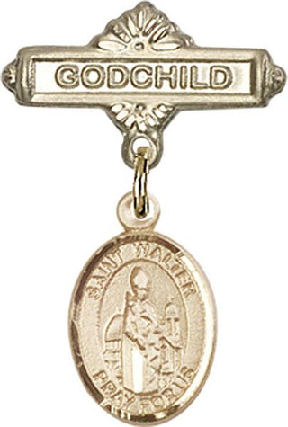 14kt Gold Godchild St. Walter of Pontoise Baby Badge - Engravable