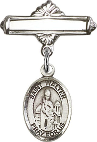 Sterling Silver Polished Badge Pin St. Walter of Pontoise Baby Badge - Engravable