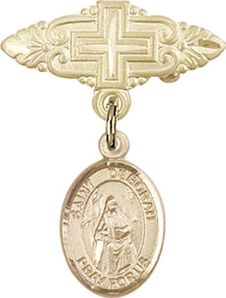 14kt Gold Badge Pin With Cross St. Deborah Baby Badge - Engravable