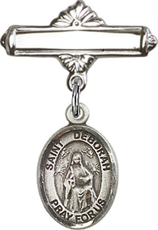Sterling Silver Polished Badge Pin St. Deborah Baby Badge - Engravable