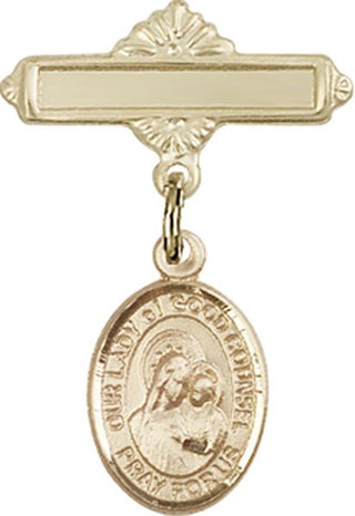 14kt Gold Filled Polished Badge Pin O/L of Good Counsel Baby Badge - Engravable
