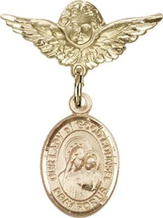 14kt Gold Filled Small Angel w/Wings O/L of Good Counsel Baby Badge - Engravable