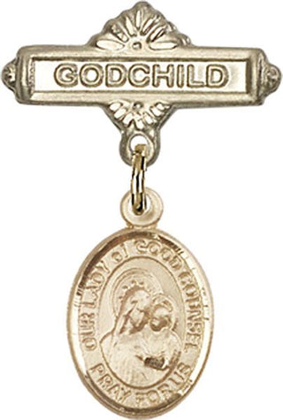 14kt Gold Godchild O/L of Good Counsel Baby Badge - Engravable