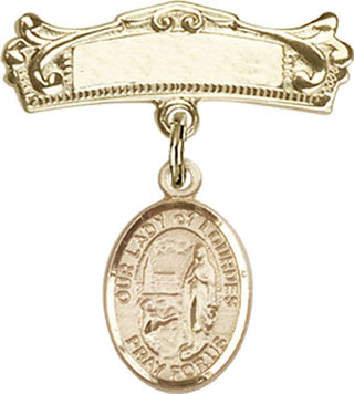 14kt Gold Filled Badge Pin O/L of Lourdes Baby Badge - Engravable