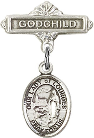 Sterling Silver Godchild O/L of Lourdes Baby Badge - Engravable