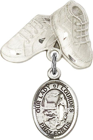 Sterling Silver Baby Boots O/L of Lourdes Baby Badge - Engravable