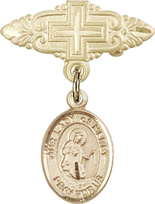 14kt Gold Filled Badge Pin With Cross O/L of Mercy Baby Badge - Engravable