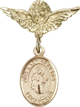 14kt Gold Small Angel w/Wings O/L of Mercy Baby Badge - Engravable