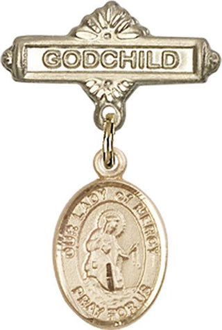 14kt Gold Godchild O/L of Mercy Baby Badge - Engravable