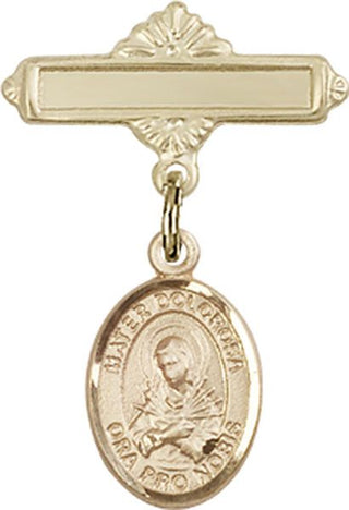 14kt Gold Polished Badge Pin Mater Dolorosa Baby Badge - Engravable