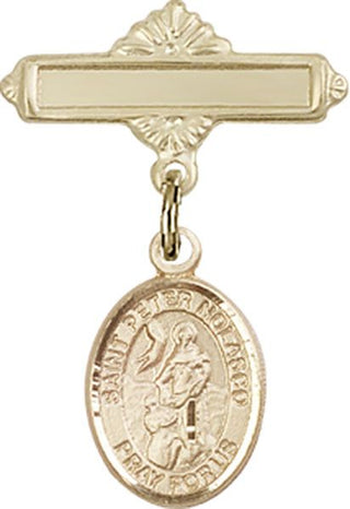 14kt Gold Filled Polished Badge Pin St. Peter Nolasco Baby Badge - Engravable