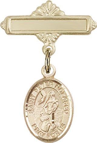 14kt Gold Polished Badge Pin St. Peter Nolasco Baby Badge - Engravable