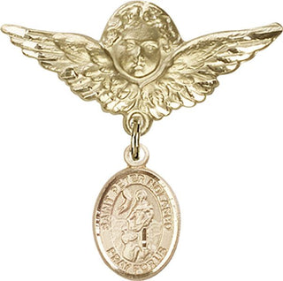 14kt Gold Large Angel w/Wings St. Peter Nolasco Baby Badge - Engravable