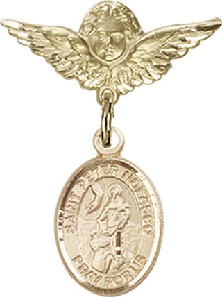 14kt Gold Small Angel w/Wings St. Peter Nolasco Baby Badge - Engravable