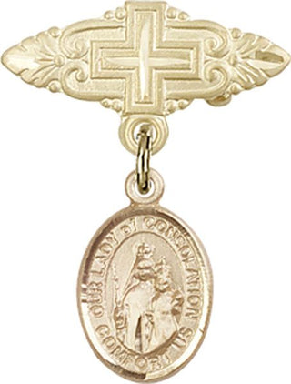 14kt Gold Filled Badge Pin With Cross O/L of Consolation Baby Badge - Engravable