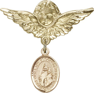14kt Gold Filled Large Angel w/Wings O/L of Consolation Baby Badge - Engravable