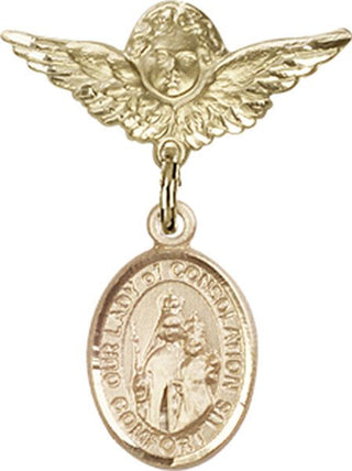 14kt Gold Filled Small Angel w/Wings O/L of Consolation Baby Badge - Engravable