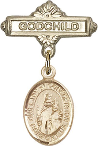 14kt Gold Filled Godchild O/L of Consolation Baby Badge - Engravable