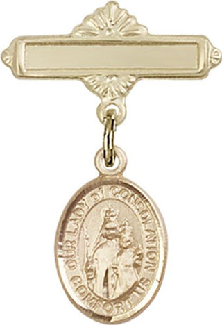 14kt Gold Polished Badge Pin O/L of Consolation Baby Badge - Engravable