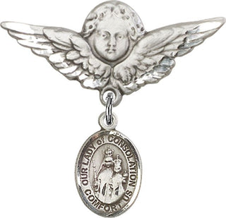 Sterling Silver Large Angel w/Wings O/L of Consolation Baby Badge - Engravable