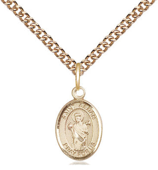 14kt Gold Saint Aedan of Ferns Medal Engraved Catholic Saint Jewelry