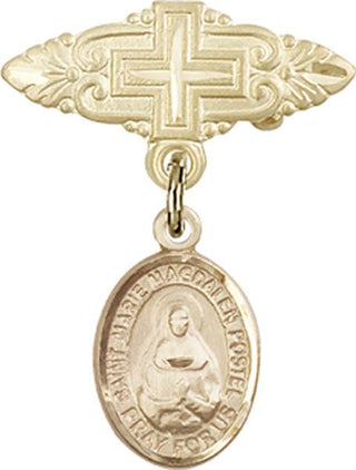 14kt Gold Filled Badge Pin With Cross St. Marie Magdalen Postel Baby Badge - Engravable