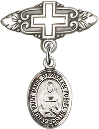 Sterling Silver Badge Pin With Cross St. Marie Magdalen Postel Baby Badge - Engravable