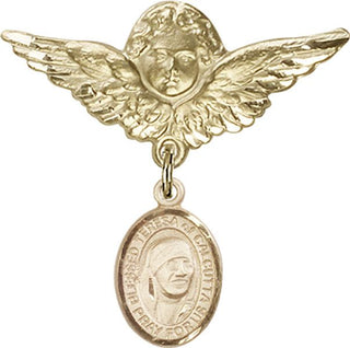 14kt Gold Filled Large Angel w/Wings St. Teresa of Calcutta Baby Badge - Engravable